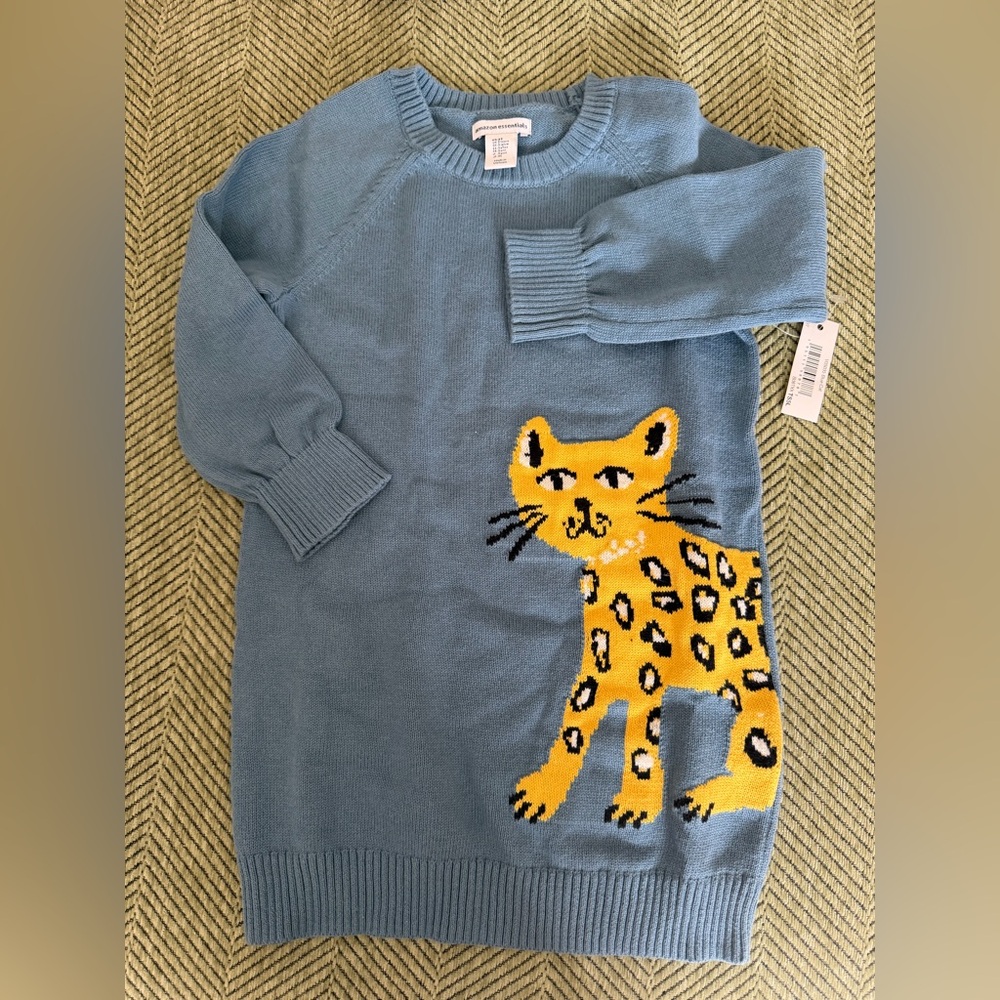 Amazon Essentials Blue Sweater with Yellow Leopard Kids 3T